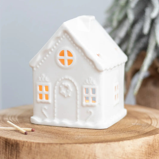 White Christmas Gingerbread House - Tealight Holder