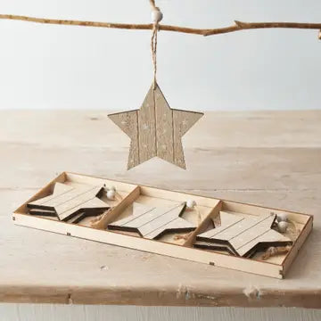 6 Natural Wood Star decorations